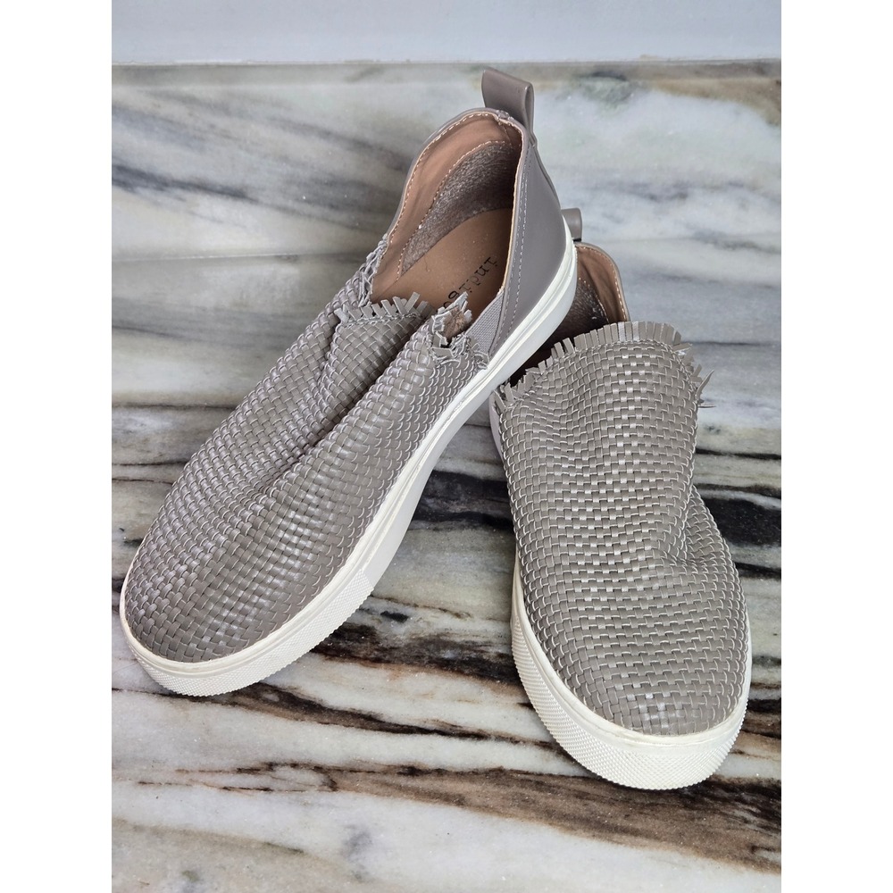 Indigo rd Irkyler Woven Slip On Sneakers Taupe Grey Frayed Edge Womens 5.5M